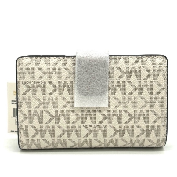 Michael Kors Medium Bifold Zip Chain Wallet Vanilla/Brown - Picture 6 of 9